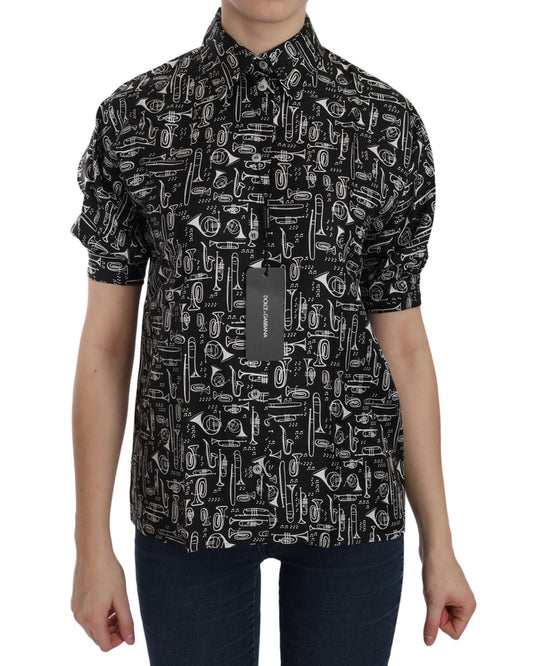 Dolce & Gabbana Musical Instrument Print Silk Top 46 IT Women