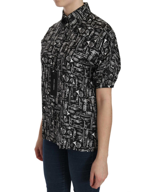 Dolce & Gabbana Musical Instrument Print Silk Top 46 IT Women