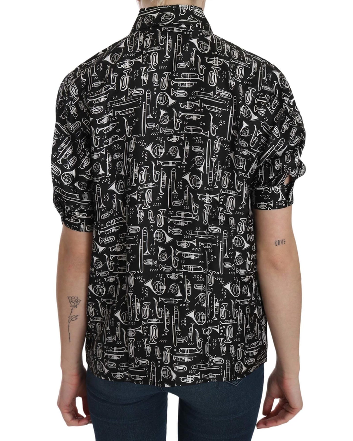 Dolce & Gabbana Musical Instrument Print Silk Top 46 IT Women