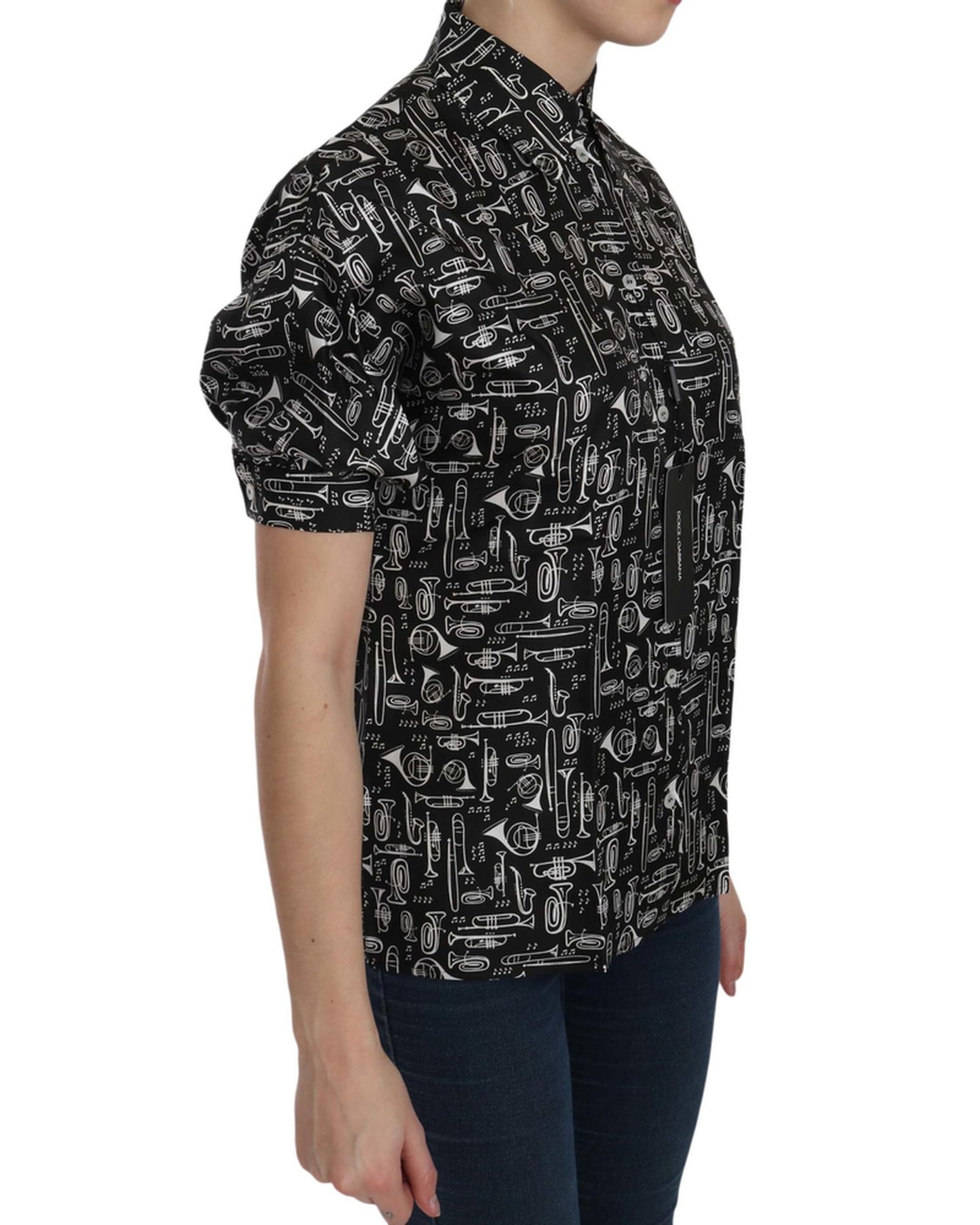Dolce & Gabbana Musical Instrument Print Silk Top 46 IT Women