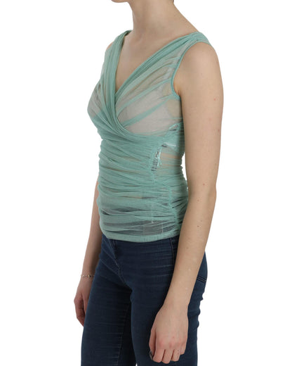 Sleeveless V-Neck Mesh Blouse Top with Logo Details 38 IT Women