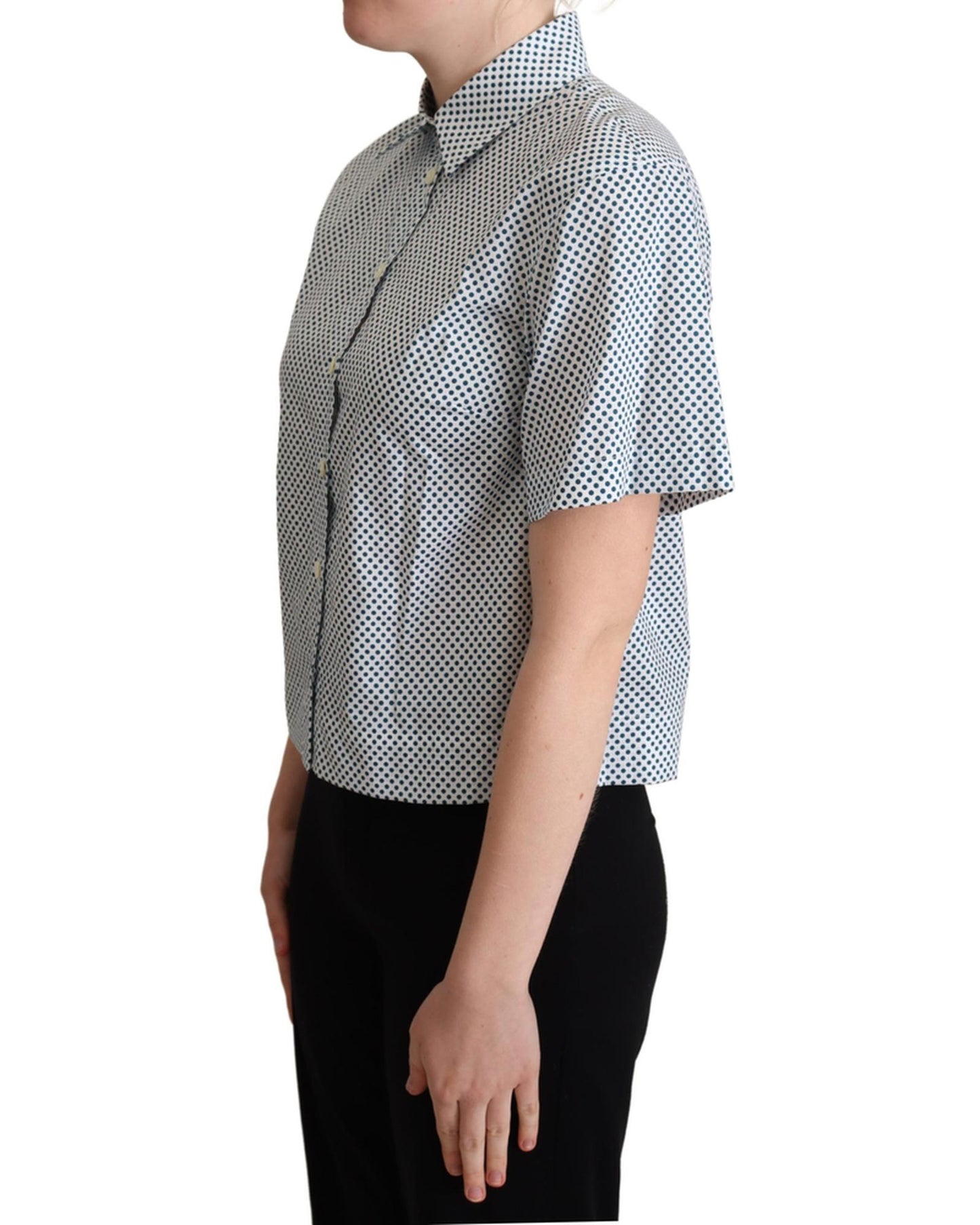 Polka Dot Collared Shirt - Blue 42 IT Women