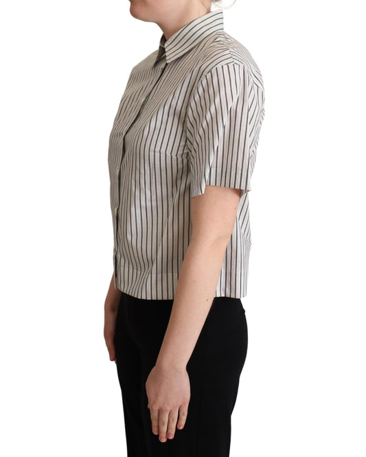 Striped Cotton Polo with Collar and Buttons 40 IT Women