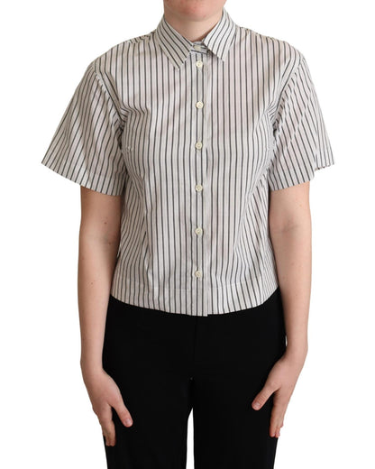 Striped Cotton Polo with Collar and Buttons 44 IT Women