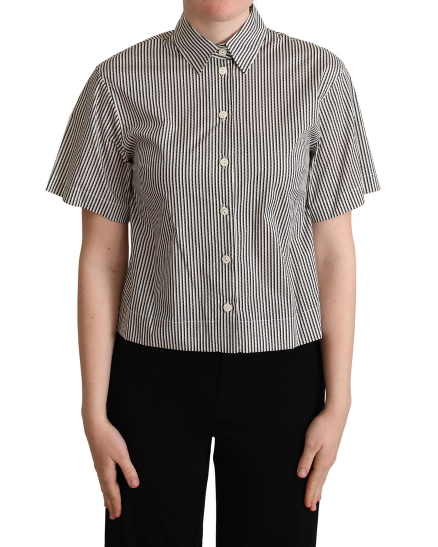 Striped Cotton Polo with Collar and Button Placket 40 IT Women