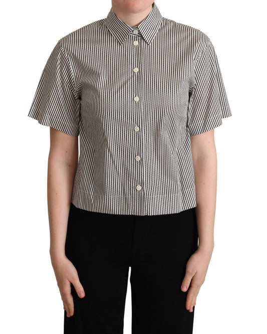 Striped Cotton Polo with Collar and Button Placket 40 IT Women