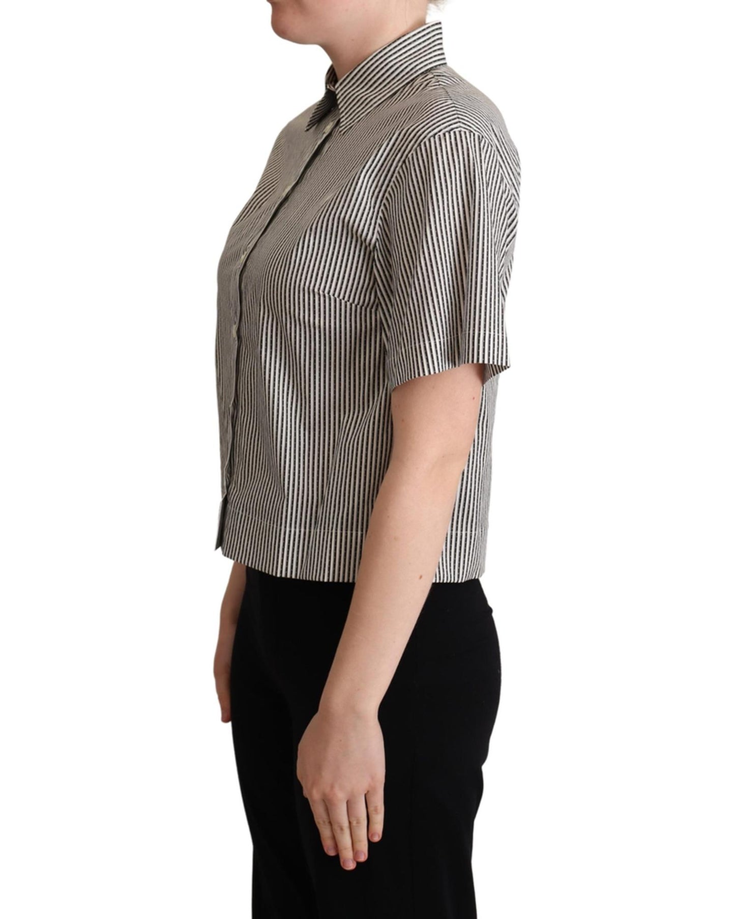 Striped Cotton Polo with Collar and Button Placket 40 IT Women