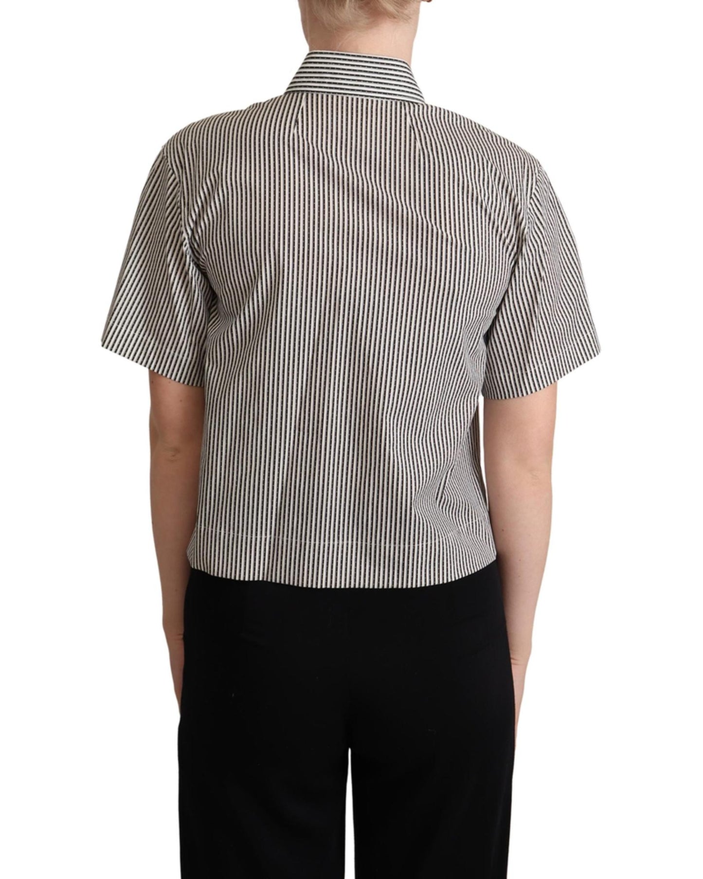 Striped Cotton Polo with Collar and Button Placket 40 IT Women