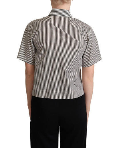 Striped Cotton Polo with Collar and Button Placket 40 IT Women