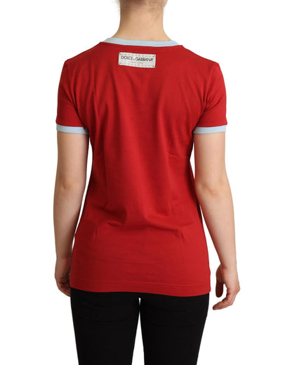 Brand New Dolce & Gabbana Crewneck Cap Sleeve T-Shirt with Motive Print 40 IT Women