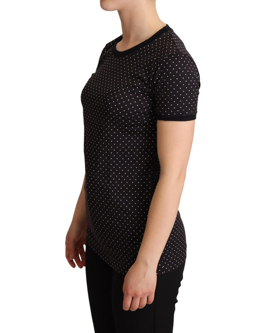 Black Polka Dot Crewneck T-shirt by Dolce & Gabbana 38 IT Women