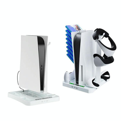 Multifunctional Cooling Base For Ps5 With Vr2 Handle Charging And Disc Storage Stand - White