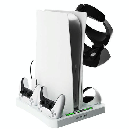 Multifunctional Cooling Base For Ps5 With Vr2 Handle Charging And Disc Storage Stand - White