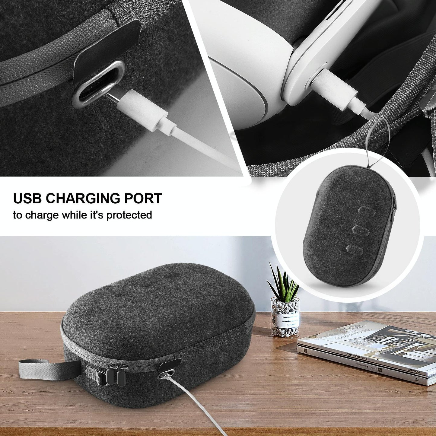 Protective Vr Storage Bag For Apple Vision Pro / Meta Quest 3 Glasses - Grey