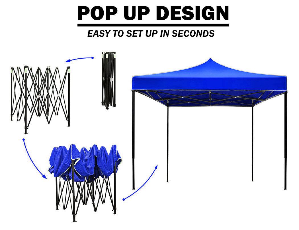 3x3m Pop Up Gazebo Outdoor Tent Folding Marquee Party Camping Market Canopy - blue