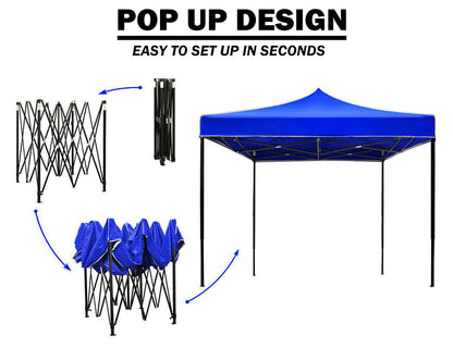 3x3m Pop Up Gazebo Outdoor Tent Folding Marquee Party Camping Market Canopy w/ Side Wall - blue