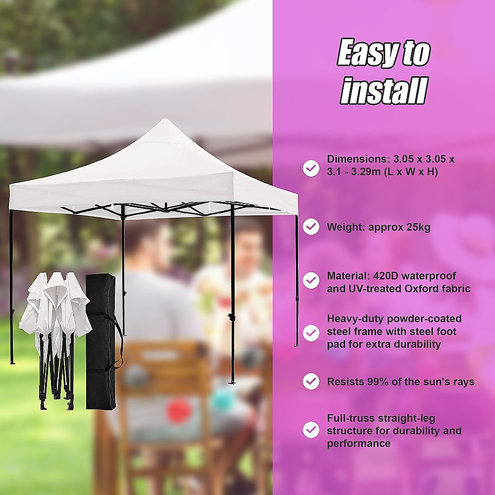 3x3m Easy Pop up Canopy Tent 420D Waterproof UV-Treated Cover Commercial Quality