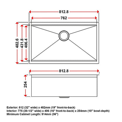 BRIENZ 32-inch Nano Workstation Ledge Undermount 16 Gauge Stainless Steel Kitchen Sink Single Bowl