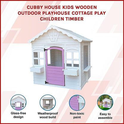 Cubby House Kids Wooden Outdoor Playhouse Cottage Play Children Timber