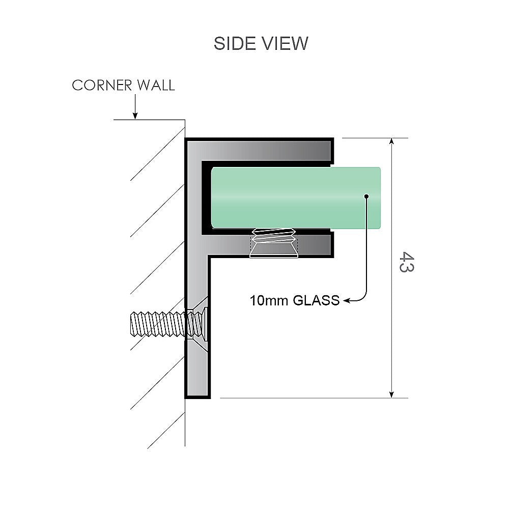 110x80cm Corner Frameless Shower Screen with Chrome Brackets and SS Hinges, Square Double Pull Handle