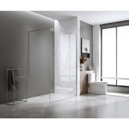 100x200cm Single Shower Glass Screen with White Wall Channel & Round Pole