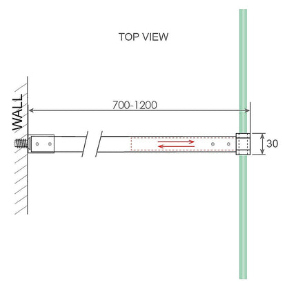 100x210cm Single Shower Glass Screen with Nickel Wall Channel & Square Pole