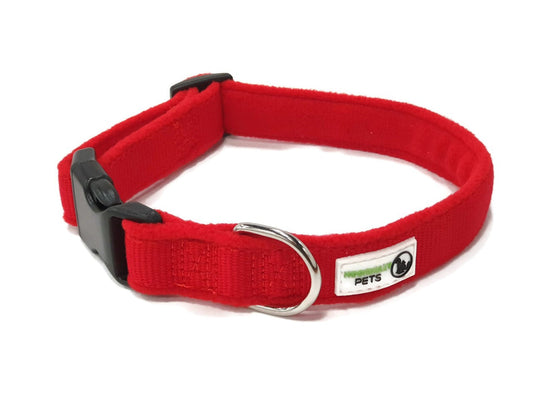 100% Pure Bamboo Fibre w/Fleece Lining Dog Collar Plastic Buckle - Moondidley Pets Small Red