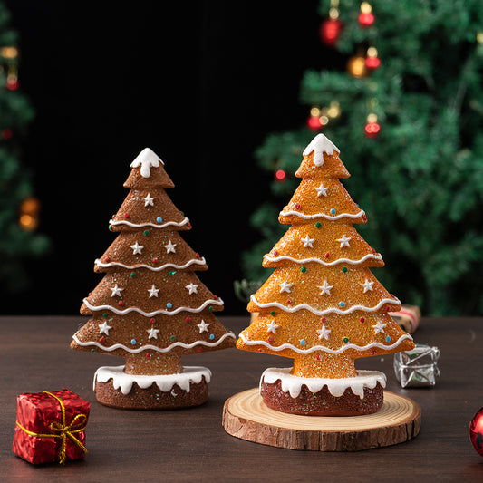 Yellow Charming Gingerbread Christmas Tree Figurine - Festive Resin Holiday Table Decor Ornament