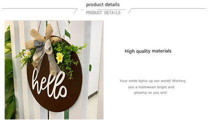 White Rustic 'Hello' Welcome Sign - Farmhouse Round Wooden Wreath for Front Door Decor