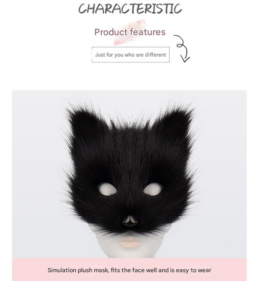 White Halloween Furry Fox Costume Set - Plush Mask, Ears Headband, Tail, and Paws for Cosplay