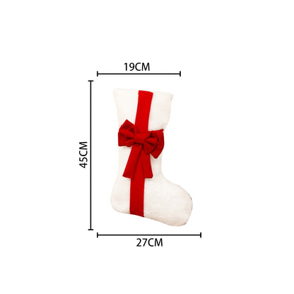 2 Pcs White Stitching Red Bow Luxurious Velvet Christmas Stocking with Elegant Bow - Large 45cm Holiday Mantel Decoration