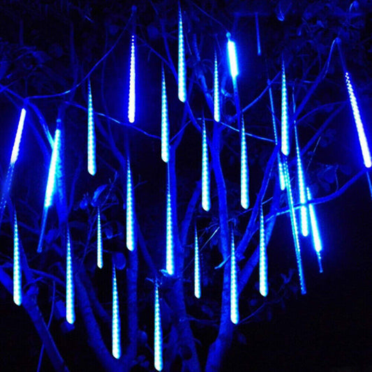 384 Low Voltage Outdoor Blue LED Meteor Shower Rain String Lights Christmas Decoration 30CM Blue