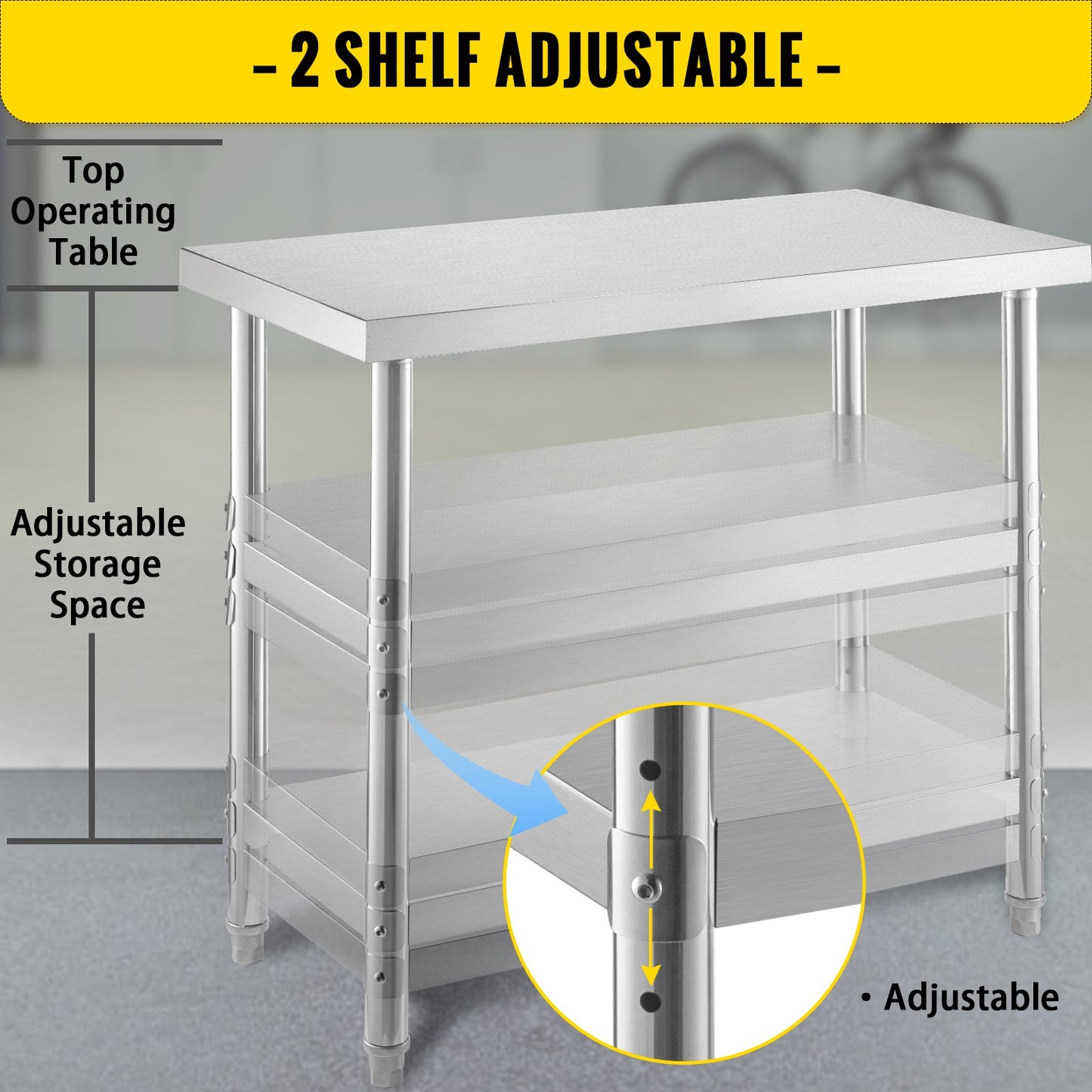 VEVOR Stainless Steel Prep Table, 1520x450x855 mm Commercial Stainless Steel Table, 2 Adjustable Undershelf BBQ Prep Table, Heavy Duty Kitchen Work Table, for Garage, Home, Warehouse, Kitchen Silver