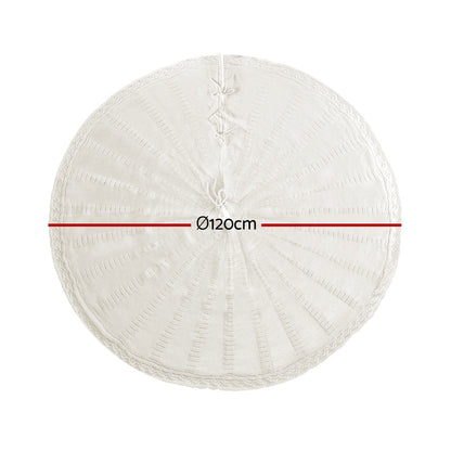 Jingle Jollys Christmas Tree Skirt 120cm Knitted Xmas Tree Ornaments Decor Beige