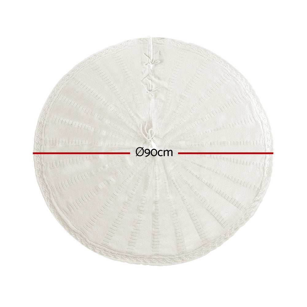 Jingle Jollys Christmas Tree Skirt 90cm Knitted Fabric Xmas Ornament Decor Beige