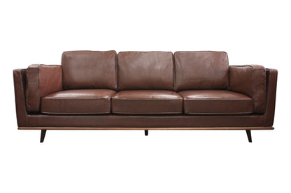 3 Seater Faux Leather Sofa Brown Lounge Set for Living Room Couch with Wooden Frame