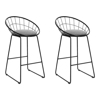 Artiss Set of 2 Bar Stools Steel Fabric - Grey and Black