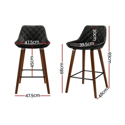 Artiss Set of 2 Bar Stools Bentwood PU Leather Diamond Pleat - Black