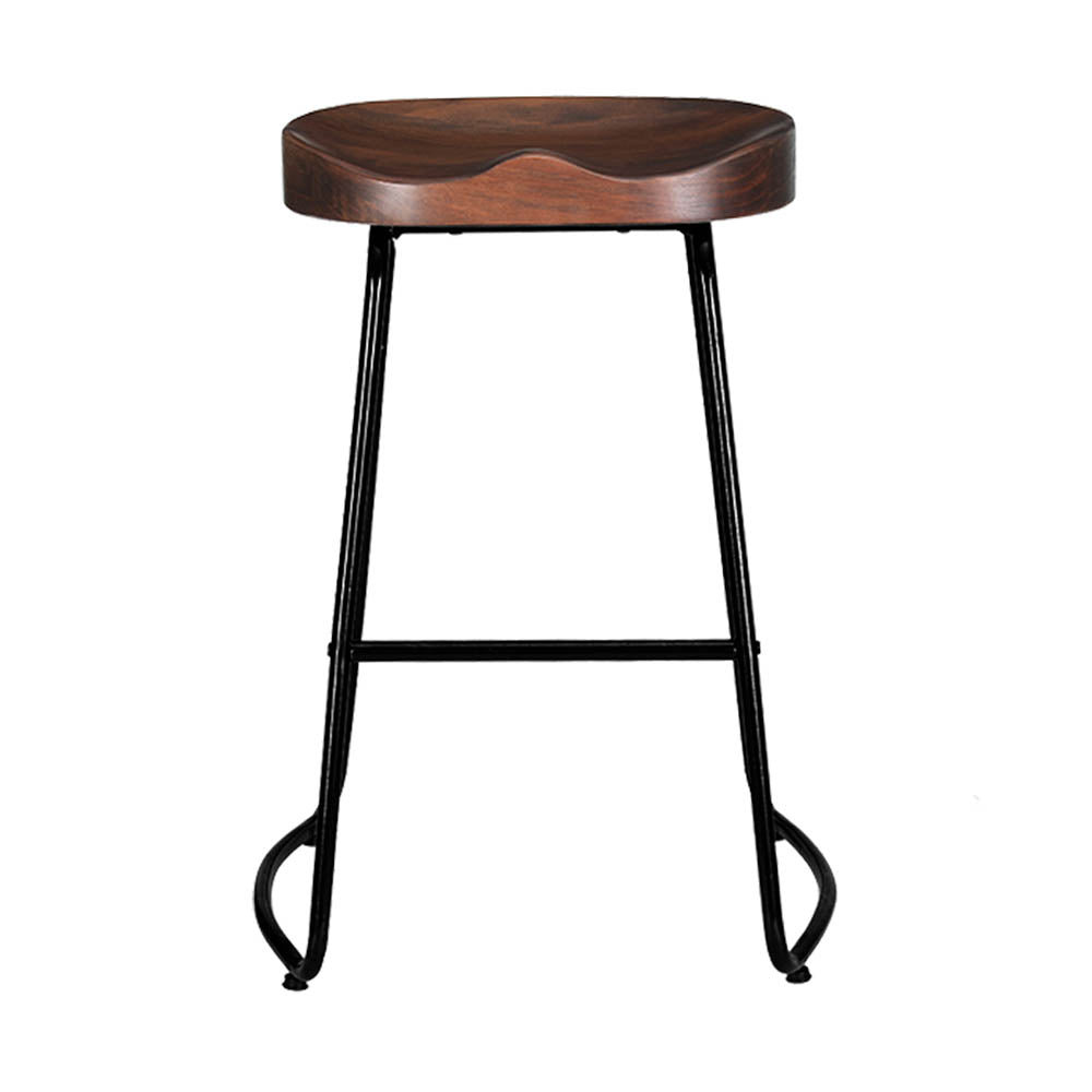 Artiss Set of 2 Elm Wood Backless Bar Stools 65cm - Black and Dark Natural