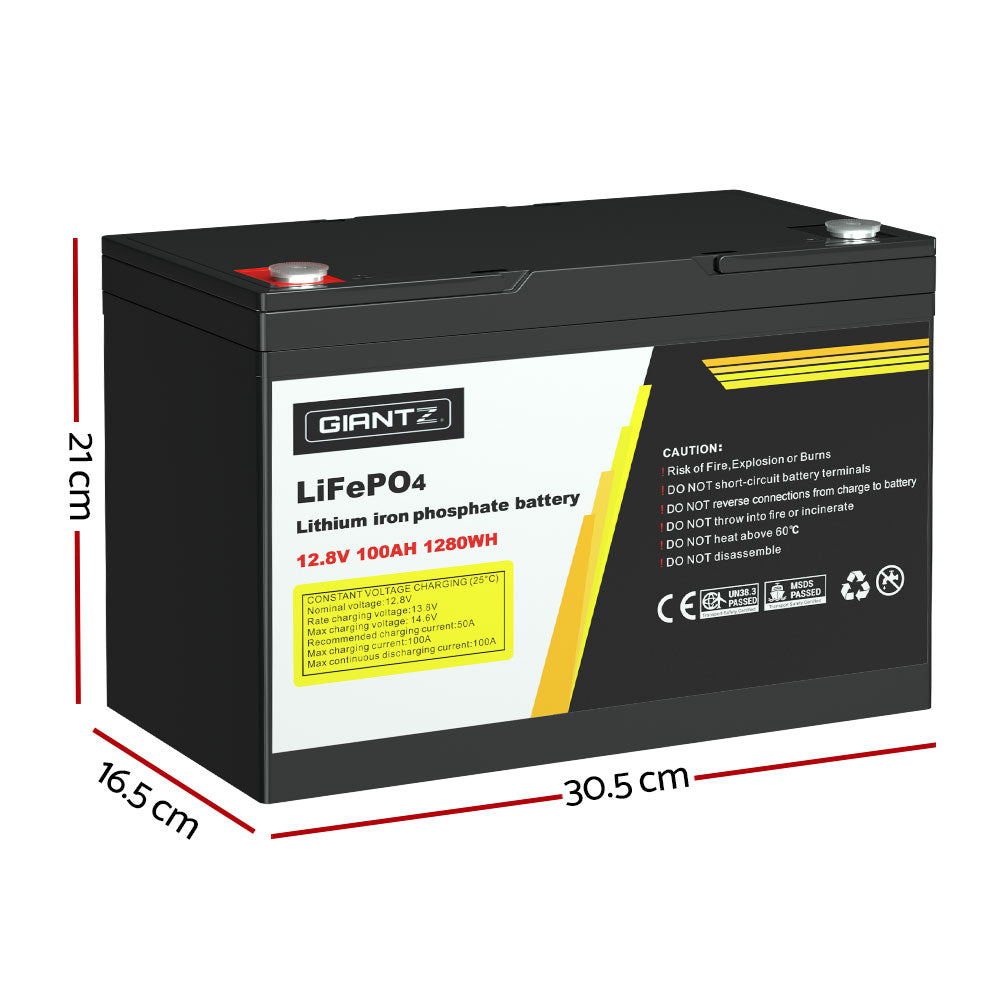 Giantz 100AH 12.8V LiFePO4 Lithium Iron Battery Rechargeable 4WD Solar Camping
