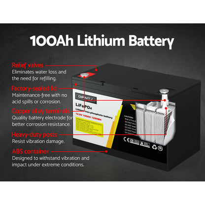 Giantz 100AH 12.8V LiFePO4 Lithium Iron Battery Rechargeable 4WD Solar Camping