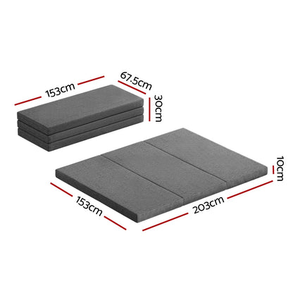Giselle Bedding Foldable Mattress Folding Portable Bed Camping Mat Queen Grey