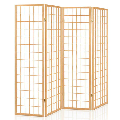 Artiss Room Divider Screen Wood Timber Dividers Fold Stand Wide Beige 4 Panel