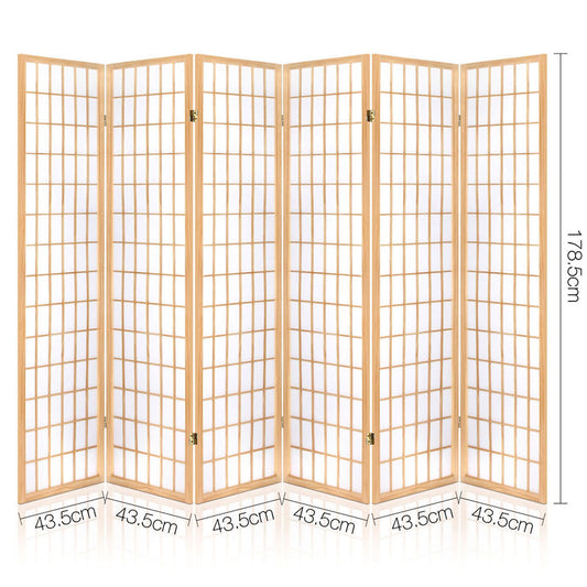 Artiss Room Divider Screen Wood Timber Dividers Fold Stand Wide Beige 6 Panel