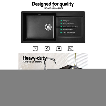 Cefito Kitchen Sink Granite Stone Laudry Single Bowl Top or Undermount 1000x500mm
