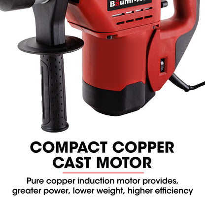 Baumr-AG 1500W Pro-Grade Electric Rotary Jackhammer Hammer Drill, with 2 Bonus Chisels, 3 Drill Bits