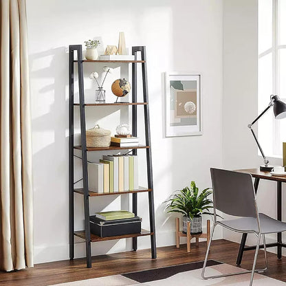 EKKIO 5-Tiers Metal Wood Ladder Shelf EK-WBS-100-YXH