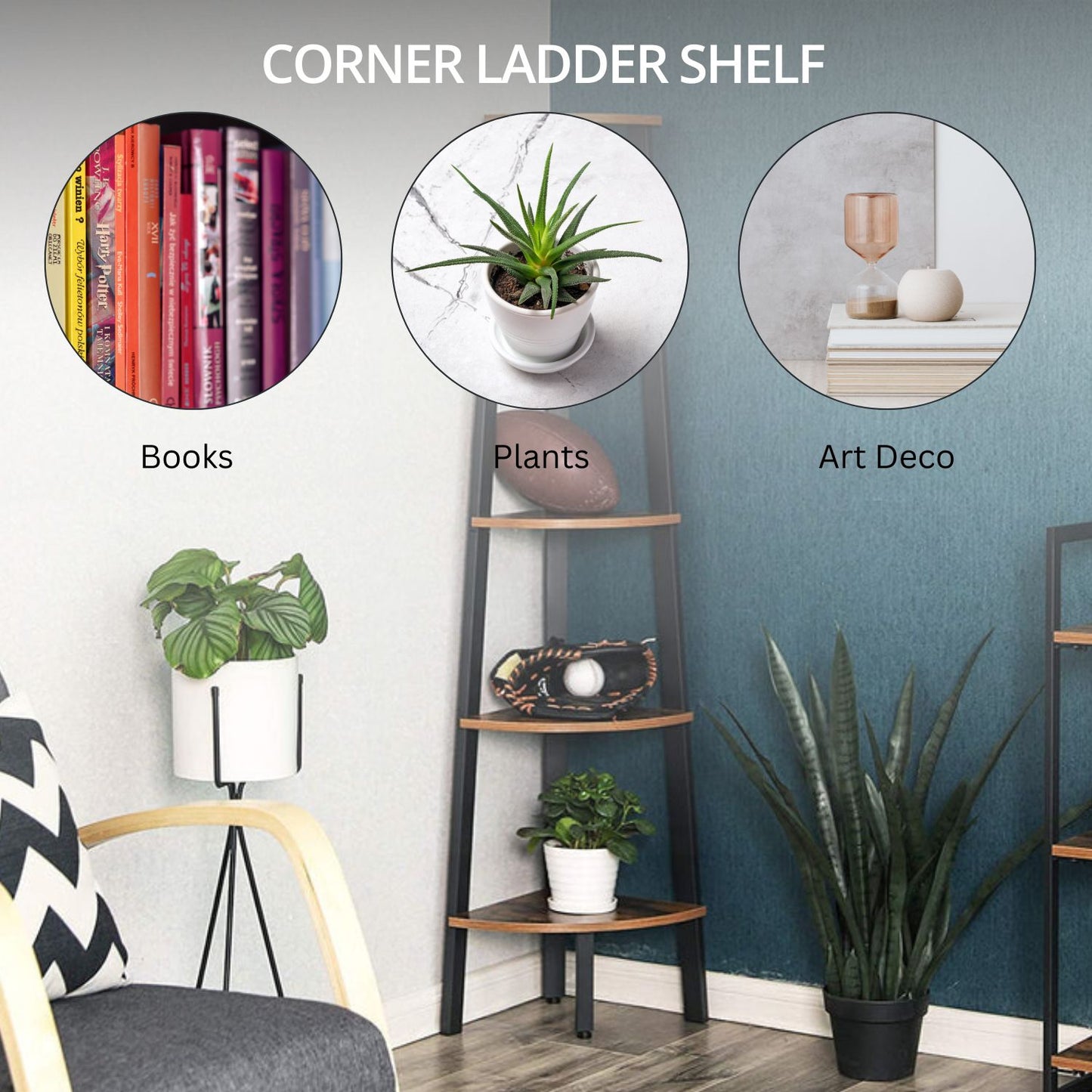 EKKIO 5 Tier Corner Ladder Shelf (Dark Brown) EK-CLS-100-LR