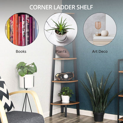 EKKIO 5 Tier Corner Ladder Shelf (Dark Brown) EK-CLS-100-LR