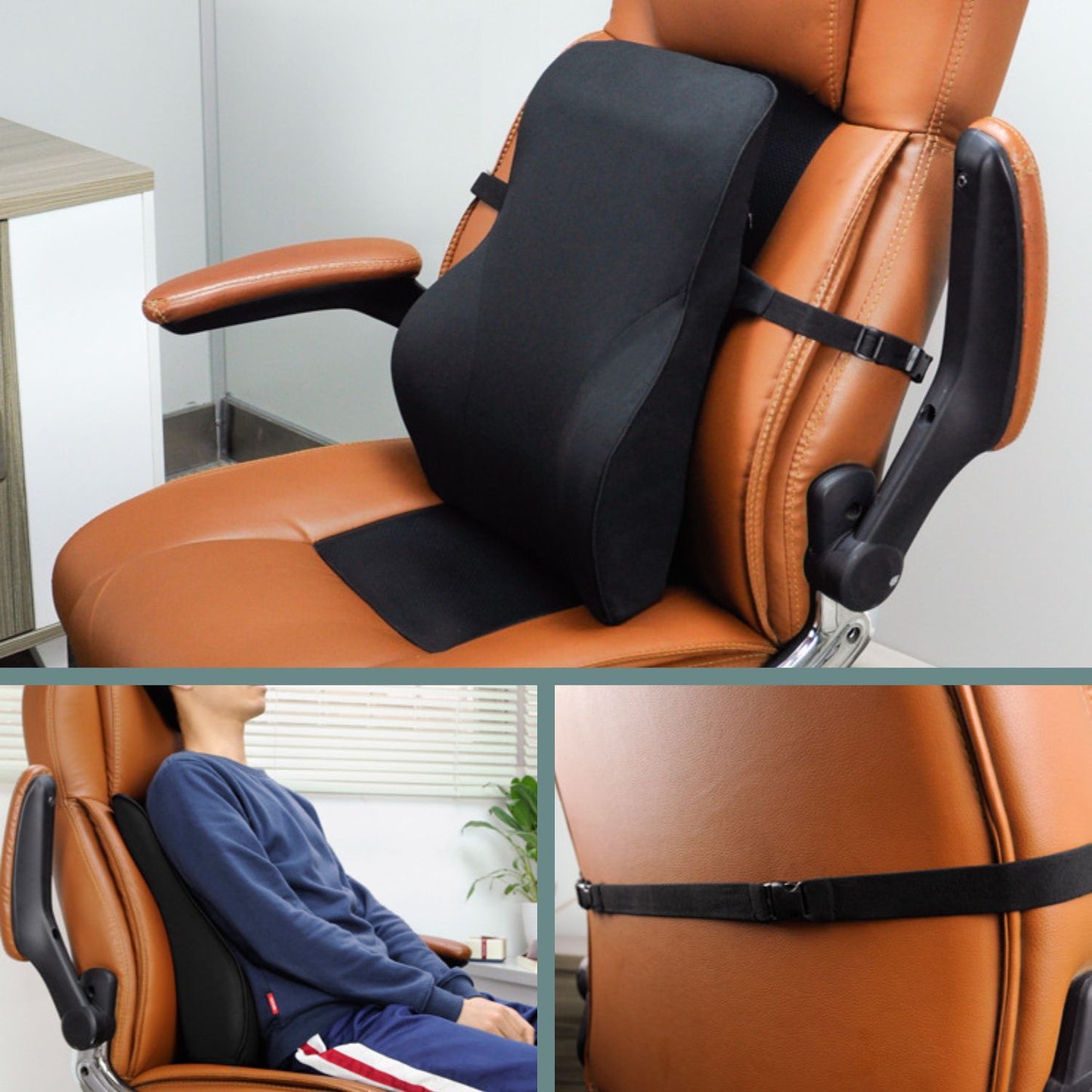 GOMINIMO Memory Foam Lumbar Support Pillow with Adjustable Dual Strap (Black) GO-LSP-101-JYM